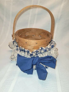 Longaberger Basket with Blue Plaid and Lace Skirt - Picture 1 of 9