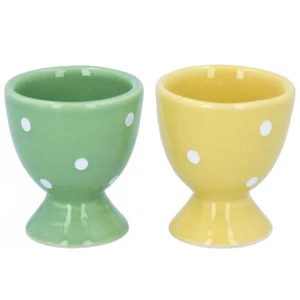 Gisela Graham Set of 2 Green and Yellow Spotty Egg Cups - Picture 1 of 1