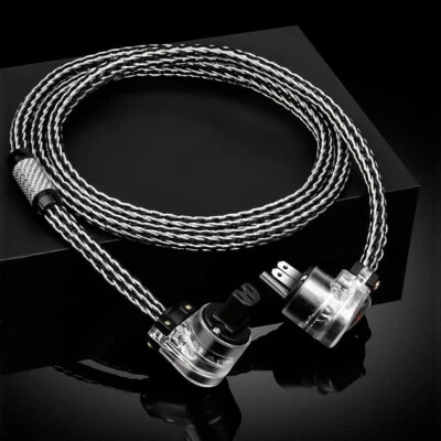 12TC OCC Silver Plated Power Cable Right Angle US/EU Plug HiFi Audio Mains Cord - Image 1 of 4