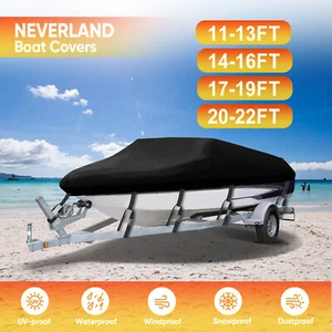Waterproof Boat Cover Heavy Duty Trailerable Fit for V-Hull Runabout Fishing Ski - Picture 1 of 16
