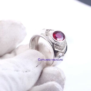 Natural Ruby & CZ Gemstones with 925 Sterling Silver Ring For Men's #9887 - Picture 1 of 4