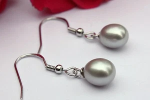 E18G Gris Agua Dulce Perlas Joyería Pendientes Pendientes Plata 925 - Imagen 1 de 1