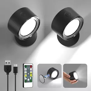 LED Wall Mounted Lights 2 Pcs with Remote, Wall Sconces Lamp 3000Mah Rechargeabl - Picture 1 of 12