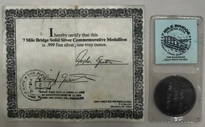 1982 Florida Keys 7-Mile Bridge Silver Commemorative .999 Troy Ounce Medallion! - Bild 1 von 8