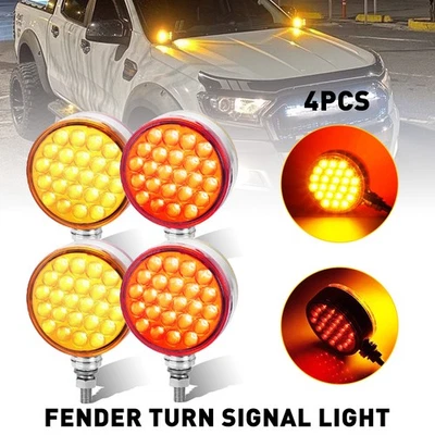 4X LED Red/Amber Round Fender Truck Pedestal Marker Lights Turn Signal Dual Face - Image 1 of 4
