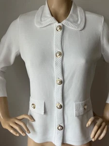 CHAQUETA ST JOHN PUNTO TALLA L 10 12 BOTONES PERLA BLANCO BRILLANTE - Imagen 1 de 6