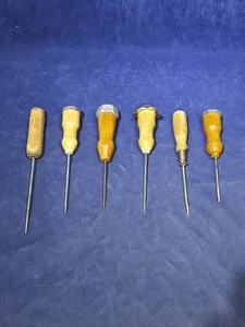 6 Vintage Ice Picks With Solid Wood Handles And Metal Tops - Picture 1 of 18