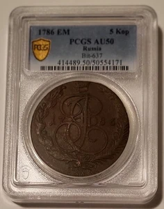 Russland Katharina II Die Große 1786 EM 5 Kopeken AU50 PCGS - Bild 1 von 4