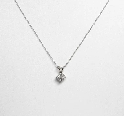 Винтажный 14K белое золото .40ct TW бриллиант подвеска с 20» 14K WG цепочка - не лом - Изображение 1 из 4