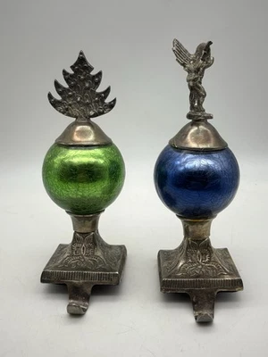 Medias navideñas vintage de metal de vidrio craquelado ángel y árbol India Foto 1 de 4