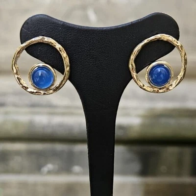 Orecchini Cerchi con Agata Blu in Argento e Bronzo OR759B - Immagine 1 di 4