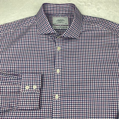 Charles Tyrtwhitt Mens Dress Shirt 17.5-35 Blue/Purple Check  X-Slim Fit No Iron - Image 1 of 4