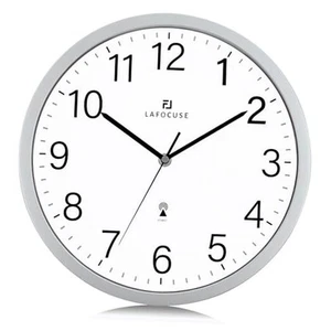 12 Inch Analog Atomic Wall Clock Battery Operated Sets Automatically, Silver - Picture 1 of 8