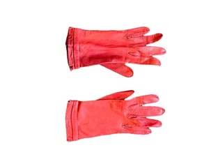 2 PairVintage Leather Gloves Caresskin by Superb Soft Ivory- Red Detailed Edge - Picture 1 of 17