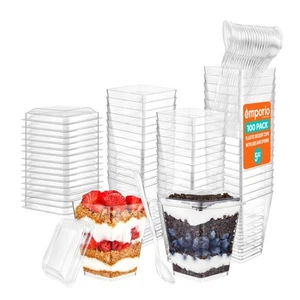 5oz Plastic Dessert Cups with Lids and Spoons Appetizer Cups for Pudding Parfa - Picture 1 of 8