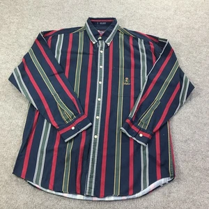 Chaps Ralph Lauren Shirt Mens Large Navy Striped Crest Logo Button Down Preppy - Picture 1 of 11