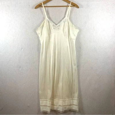 Babydoll Midi Slip Vintage Adonna Talla 38 Blanco Femenino Encaje Ribete Chemise ILGWU Foto 1 de 4