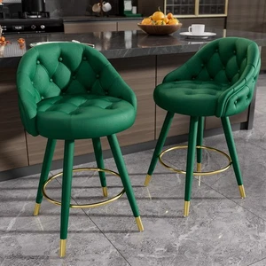 Set of 2 Velvet Swivel Bar Stools 26 Inch Counter Height Bar Stools Bar Chair - Picture 1 of 8