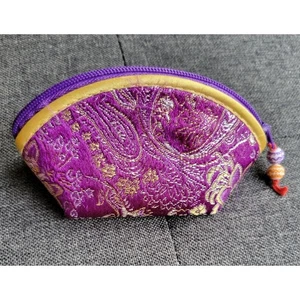 Silk Embroidered Yoni Egg Pouch Bag Purple and Gold with bead accents - Picture 1 of 5