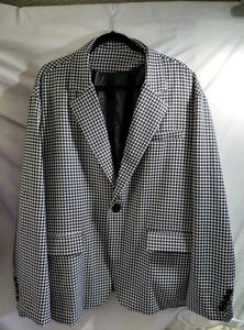 Men's Black White Houndstooth Notch Lapel Blazer Leisure Biz Prom Tuxedo 4X - Picture 1 of 10