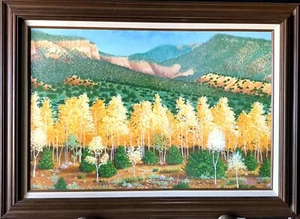 Autumn Fall Golden Aspen Trees 20x30 SW NM Landscape Original Oil Painting Frame - Picture 1 of 5