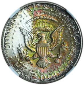 1964-D Kennedy Half Dollar MS64 NGC - Beautiful Rainbow Crescent Toned Reverse - Picture 1 of 4