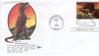 USPS FDC Gill Craft #2422 1989 25c Prehistoric Animals: Tyrannosaurus ST3045 - Image 1 of 2