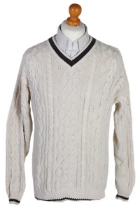 Jersey Cable Cuello Redondo Retro Años 90 Nunca Tejido en Frío Unisex Crema L-IL1511 - Imagen 1 de 4