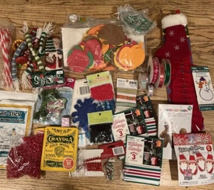 Lot of 50.+ Christmas &Craft Items Packaged Ribbons Beads Misc - Picture 1 of 6