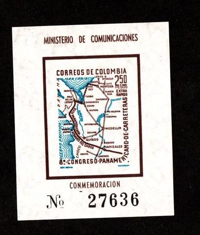 Colombia Sc C372 NH issue of 1960 - IMPERF SOUVENIR SHEET - Map - Pan-Am Highway Cover