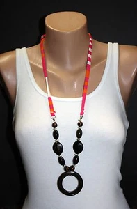 RARO Collar Marrón Cuentas con Cinta Naranja y Rosa Natación Bikini Corbatas Boutique - Imagen 1 de 5