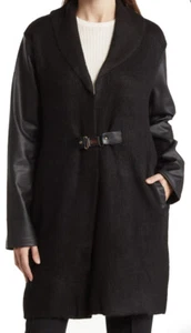 Joseph A Draped Collar Faux Leather Cardigan Sweater Nordstrom small oversized - Picture 1 of 13