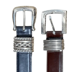 Brighton Ledergürtel 2er Set braun und schwarz mit silbernen Beschlägen Größe Small - Bild 1 von 4