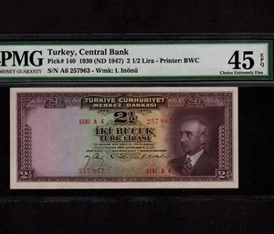 Turquía 2 1/2 liras 1930 (1947) P-140 * PMG XF 45 EPQ * - Imagen 1 de 2