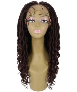 LUXLUXE Andrea 4x4 Curly Long Hand Tied Lace Braid Deep Red & Black Blend Wig - Picture 1 of 7