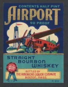 Rare Airport Straight Bourbon Whiskey Half Pint Bottle Label Unused NOS New 1930 - Picture 1 of 2
