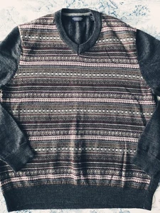 Consensus Vintage Grandpa Fair Isle Merino Blend V-Neck Pullover Sweater Size L - Picture 1 of 6