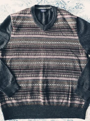 Consensus Vintage Grandpa Fair Isle Merino Blend V-Neck Pullover Sweater Size L - Image 1 of 4