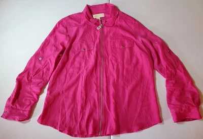 WOMENS MICHAEL KORS ZIP FRONT PINK ROLL UP TAB SLEEVE TOP SIZE X-LARGE - Image 1 of 4