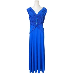 Abito da sera cocktail formale lungo vintage Tadashi Shoji taglia L increspato royal - Foto 1 di 10