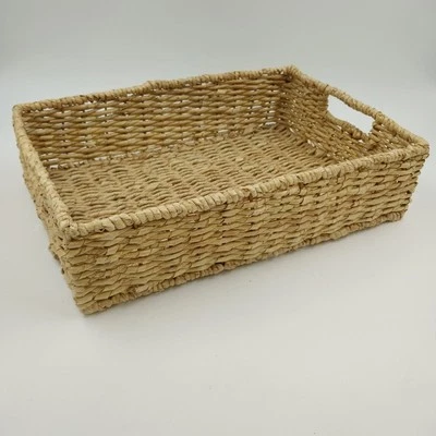 Seagrass Handwoven Rectangular Storage Basket Metal Frame Medium w Handles 16" - Image 1 of 4