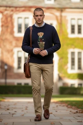 NUEVO CON ETIQUETAS Polo Ralph Lauren Azul Marino Tejido PANTALONES CAMUFLAJE OSO Mezcla de Algodón Suéter Para Hombre Lg Foto 1 de 4