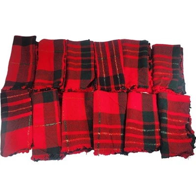 et of 12 Red Black Plaid Cloth Napkins 16"x14" Christmas Holiday Decor - Image 1 of 4