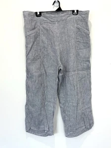 Virtuelle Womens Pants Size 18 XL Blue White Striped Linen Wide Leg Crop Relaxed - Picture 1 of 13