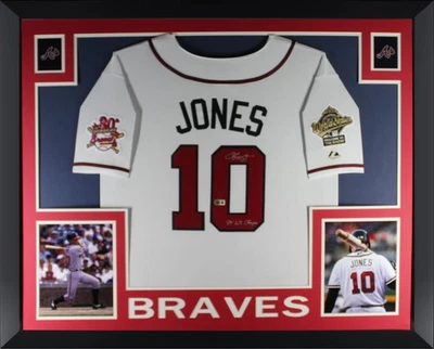 Chipper Jones Signed Braves 1995 World Series Majestic Framed Jersey Beckett COA - Image 1 of 4