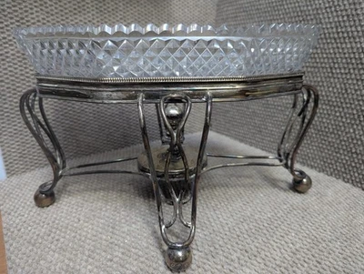 1800's Silver Plate Casserole Dish Centerpiece Pressed Glass - Image 1 of 4
