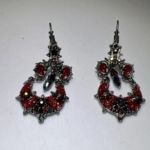 Vintage Half Moon Red Dangle Earrings - Picture 1 of 14
