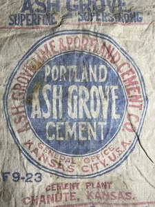 Vintage Ash Grove Cement 30’s Portland Cement Sack 2 Sided Empty Bag 94# Canvas - Picture 1 of 4