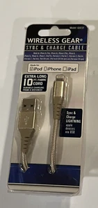 10 ft Apple iPhone Sync & Charge Cord Cable Lightnin to USB Cable Wireless Gear - Picture 1 of 4
