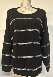 New Directions Women’s Black Sweater With Woven Ribbon Embellishment Size XL - Picture 1 of 8